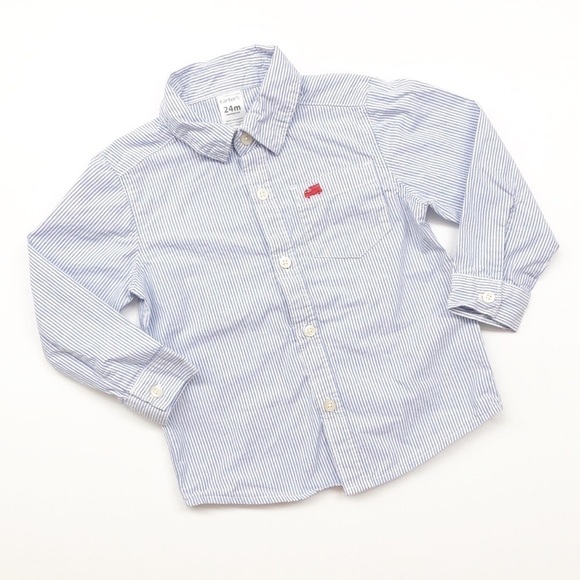 Carter's blue/white striped baby boy long sleeve button down shirt - Picture 1 of 4